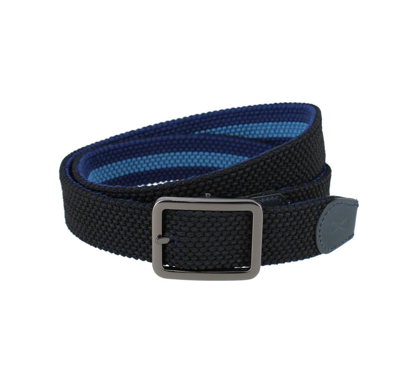 Мужской ремень TRAFALGAR Big & Tall Arturo Black and Blue Striped Reversible Braided Belt, цвет: Чёрный / Синий — фото 6