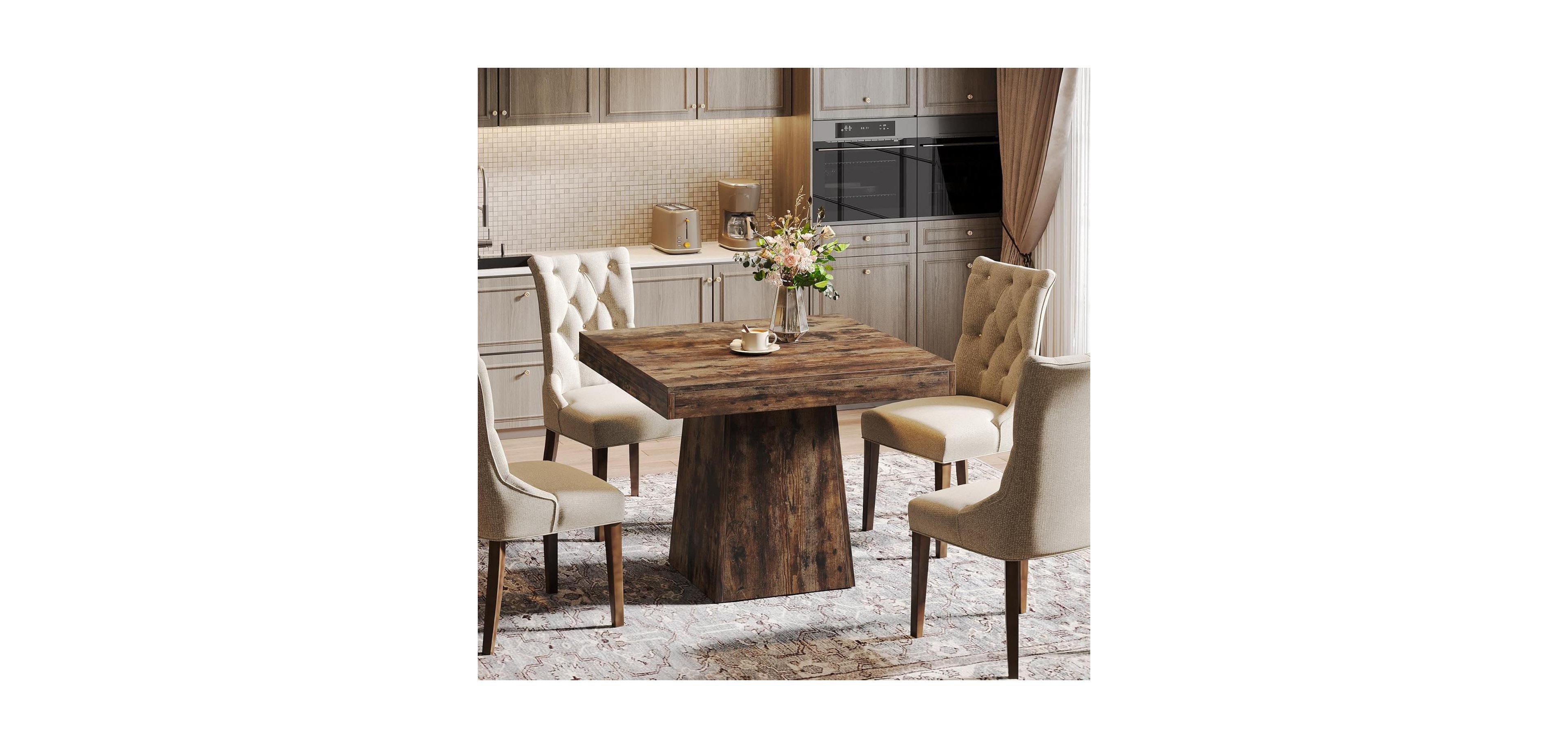 Tribesigns Square Dining Table for 4, 31.5-Inch Small Kitchen with Sturdy Pedestal Base, Farmhouse Dinner
