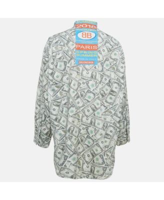 Women's Green Usd Print Cotton Blend Oversized Shirt