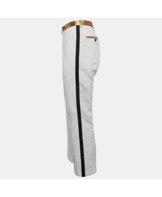 Women's White Floral Jacquard Contrast Trimmed Trousers