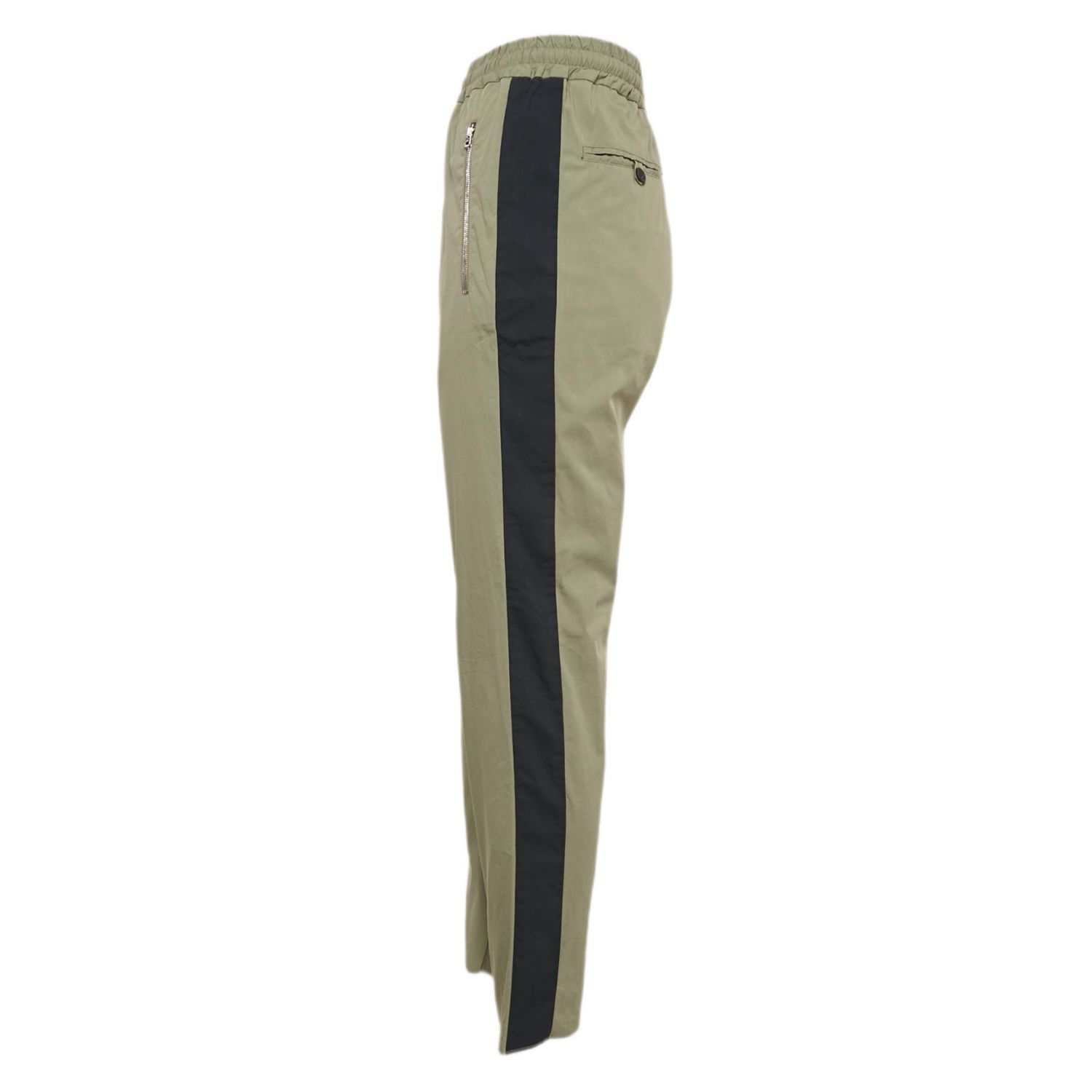 Women's Green Cotton Contrast Trimmed Pants