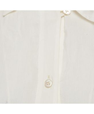 Women's White Embroidered Cambric Cotton Blend Button Front Blouse
