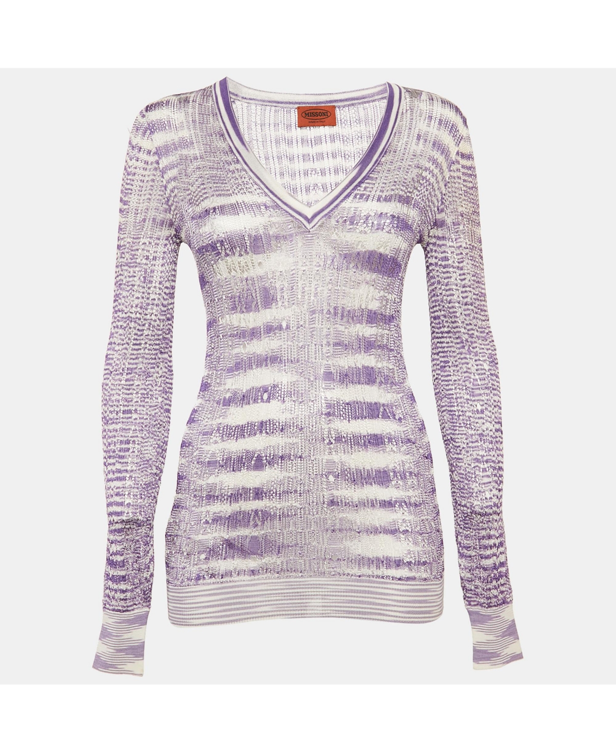 Pre-Owned Missoni Women's Purple/white Stretch Knit Sheer Top