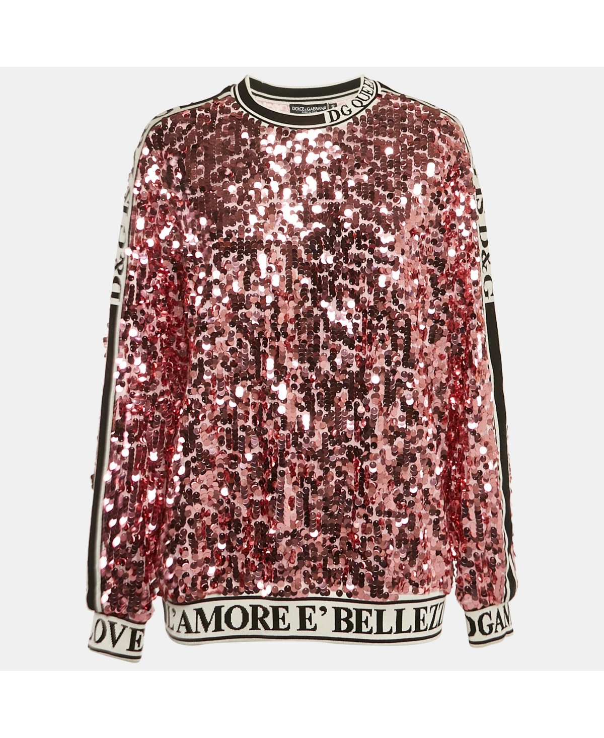 Pre-Owned Dolce & Gabbana Women's Pink Sequin Tulle Logo Detail Pullover