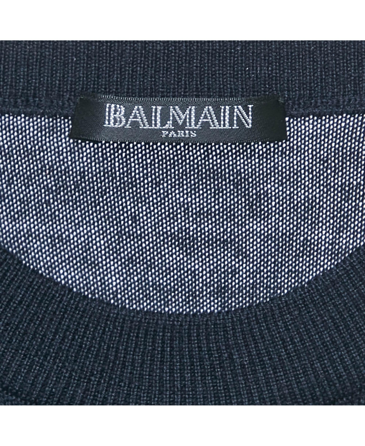 Pre-Owned Balmain Women's Navy Blue Intarsia Knit Crew Neck Sweater