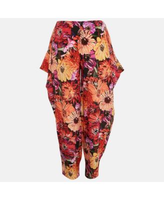 Women's Red Floral Print Silk Tie-Up Trousers