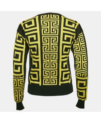 Women's Black/yellow Greca Pattern Jersey Crewneck Sweatshirt