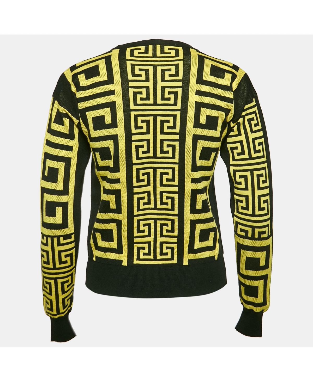 Pre-Owned Versace Women's Black/yellow Greca Pattern Jersey Crewneck Sweatshirt