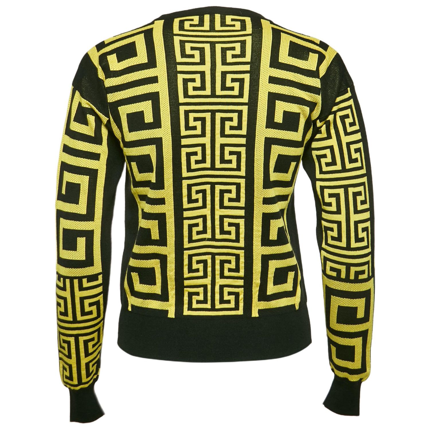 Women's Black/yellow Greca Pattern Jersey Crewneck Sweatshirt