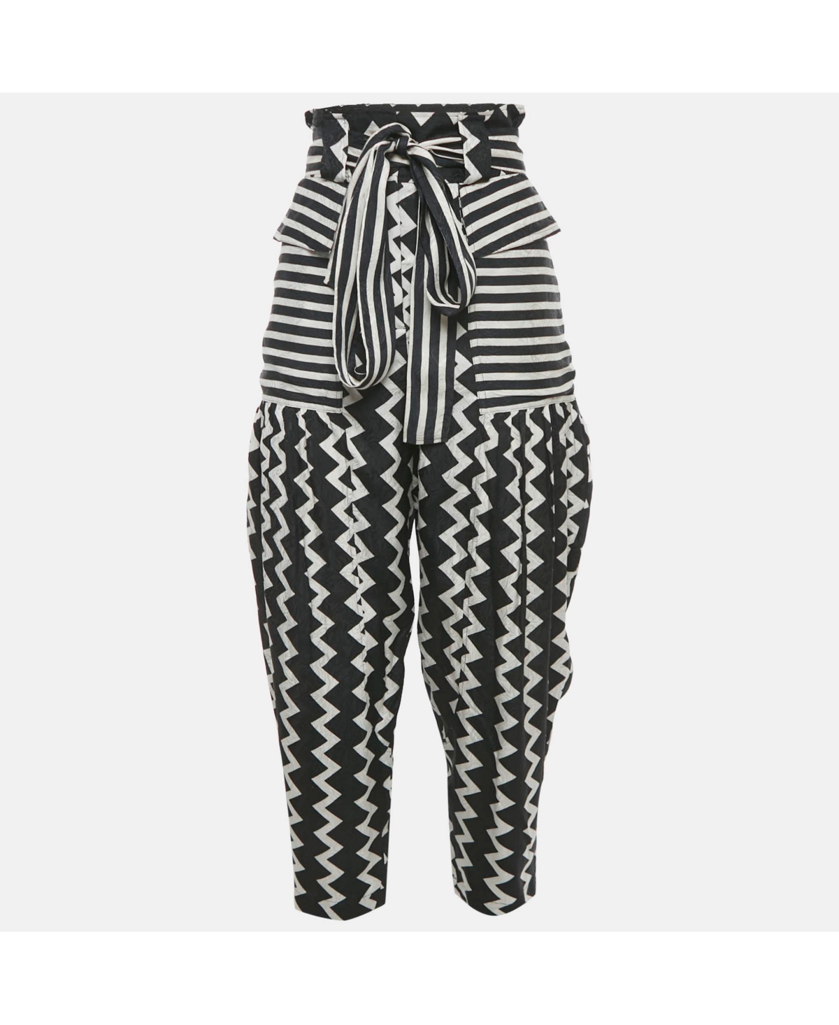 Pre-Owned Stella Mccartney Women's Striped Jacquard Silk Belted Trousers