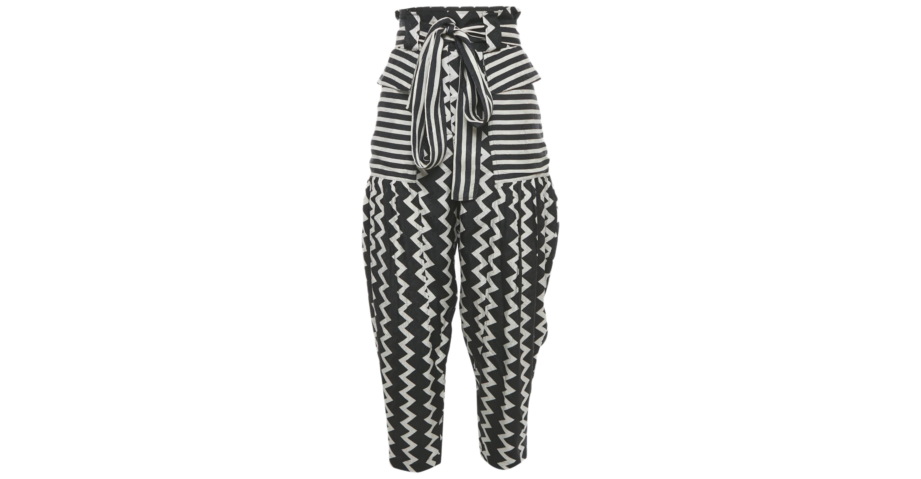 Pre-Owned Stella Mccartney Women's Striped Jacquard Silk Belted Trousers