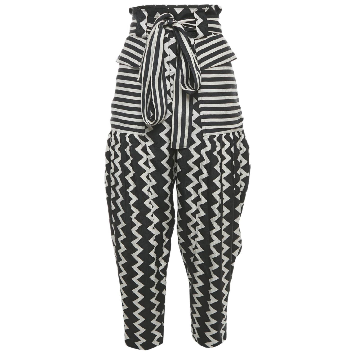 Women's Striped Jacquard Silk Belted Trousers