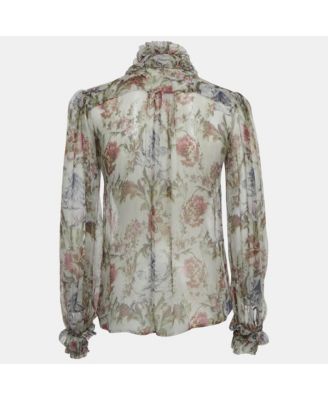 Women's Floral Print Silk Ruche Shirt