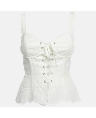 Women's Embroidered Linin Blend Lace-Up Corset