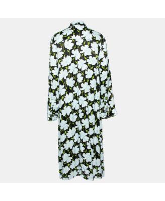 Women's Blue Floral Printed Satin Open Front Lightweight Coat