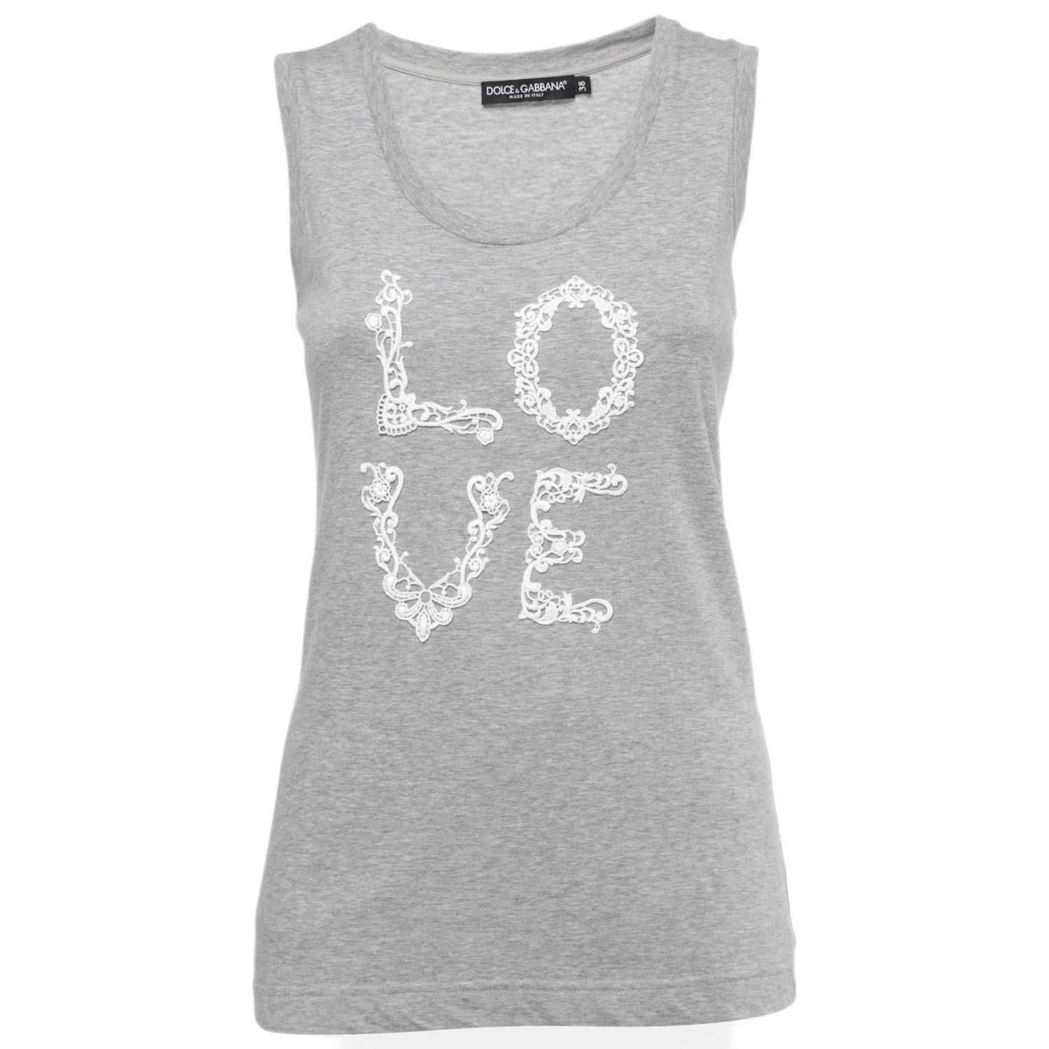 Women's Grey Cotton Love Lace Patterned Tank Top