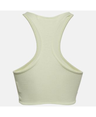 Women's Green Logo Print Rib Knit Crop Tank Top