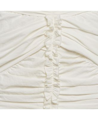 Women's White Crepe Ruched & Ruffle Mini Skirt