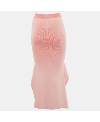 Women's Red Knit Slit Midi Skirt