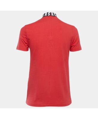 Women's Pre-Owned Versus Versace Red Cotton Logo Detailed High Neck T-Shirt