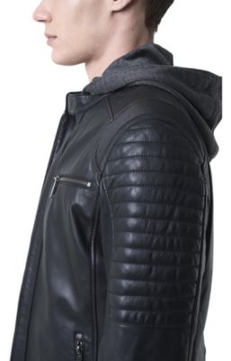Men's Belmont Leather Jacket for Men with Hood and Chestpiece