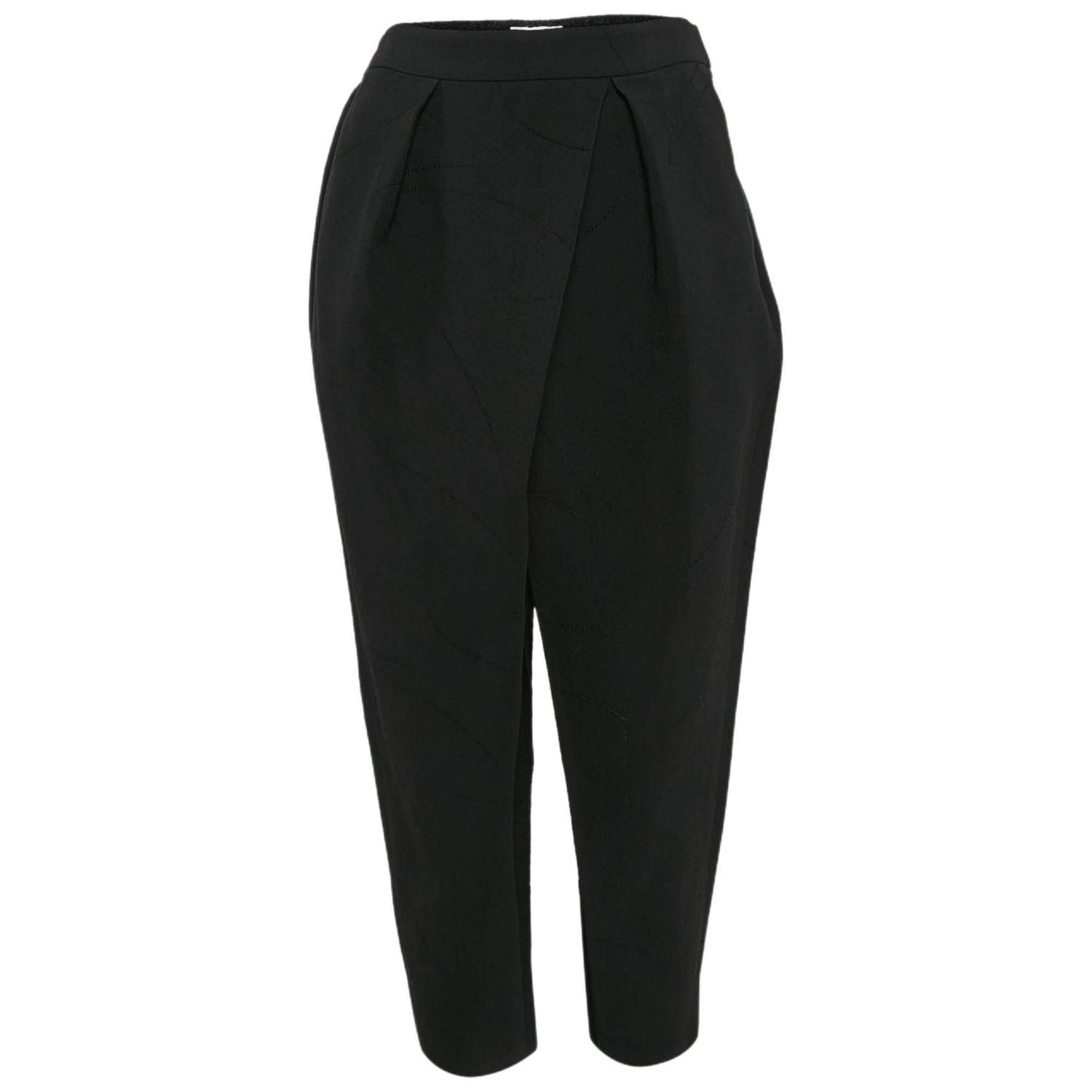Women's Black Textured Crepe Pleats Detail Trousers