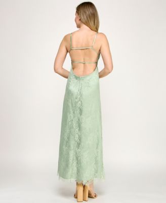 Juniors' satin ruched-bust maxi dress