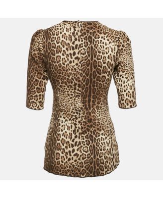 Women's Brown Leopard Print Silk Blouse