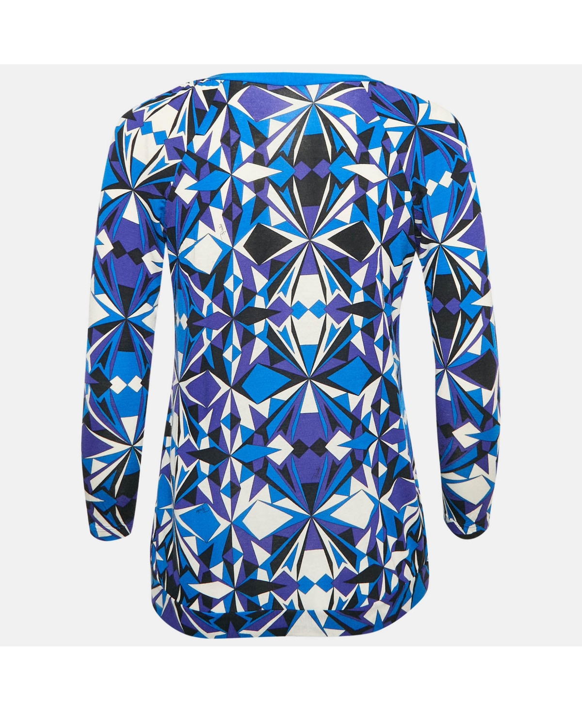 Pre-Owned Emilio Pucci Women's Blue Printed Jersey Round Neck Long Sleeve Top