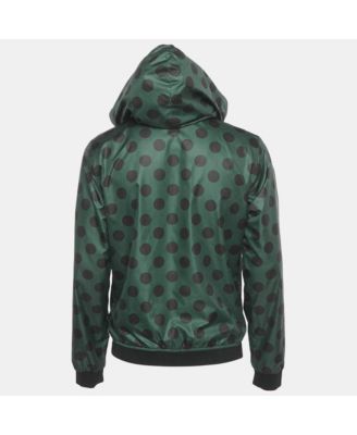 Men's Green Polka Dot Print Synthetic Reversible Zip-Up Jacket