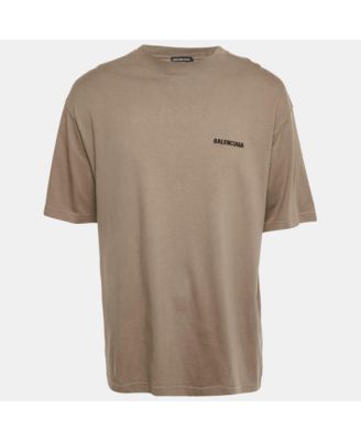 Men's Unisex Tan Brown Logo Embroidered Cotton T-Shirt
