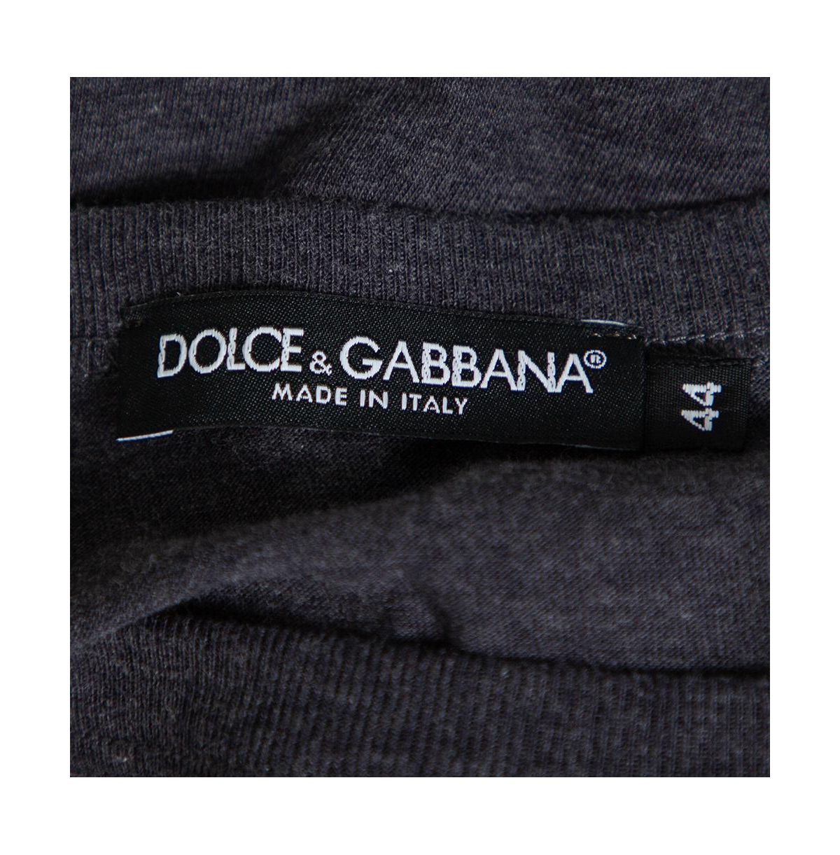 Pre-Owned Dolce & Gabbana Men's Grey Cotton Crown & Bee Patch T Shirt
