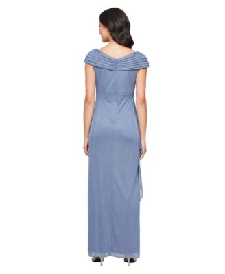 Petite L-Neck Glitter-Mesh Long Dress