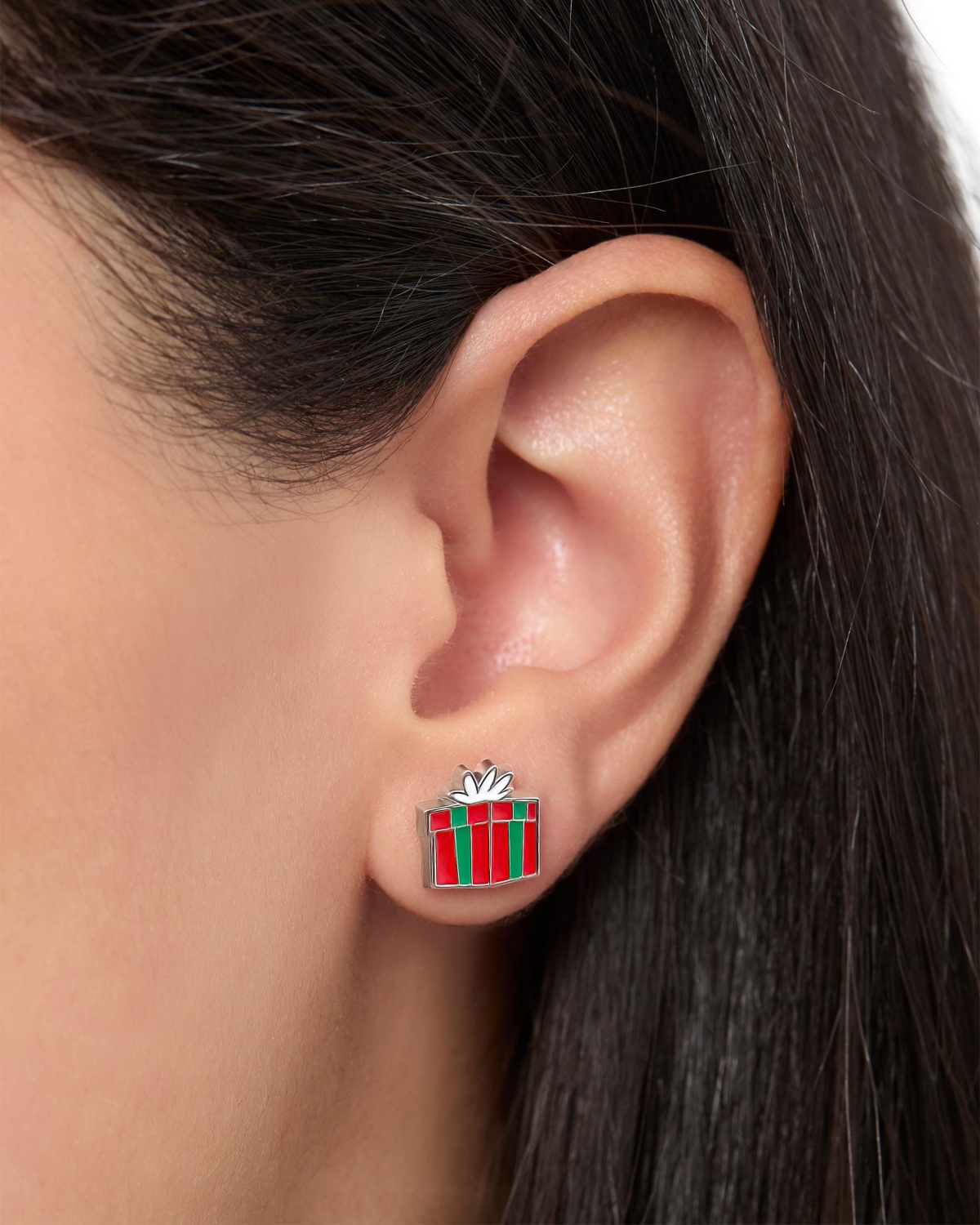 Disney Holiday Stud Earring Set, 3 Pairs - Mickey Santa, Peppermint Ears & Gifts, Silver Tone