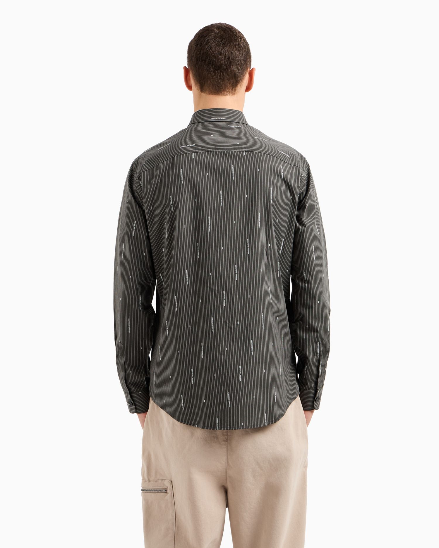 Men's Slim-Fit Striped Logo Print Long Sleeve Button-Front Shirt
