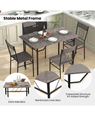 5PCS Dining Table Set for 4 Rectangular Kitchen Table & 4 Chairs with Metal Frame Cement
