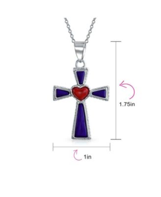 Created Blue Lapis Cross Pendant Necklace and Round Stud Earrings Jewelry Set Sterling Silver