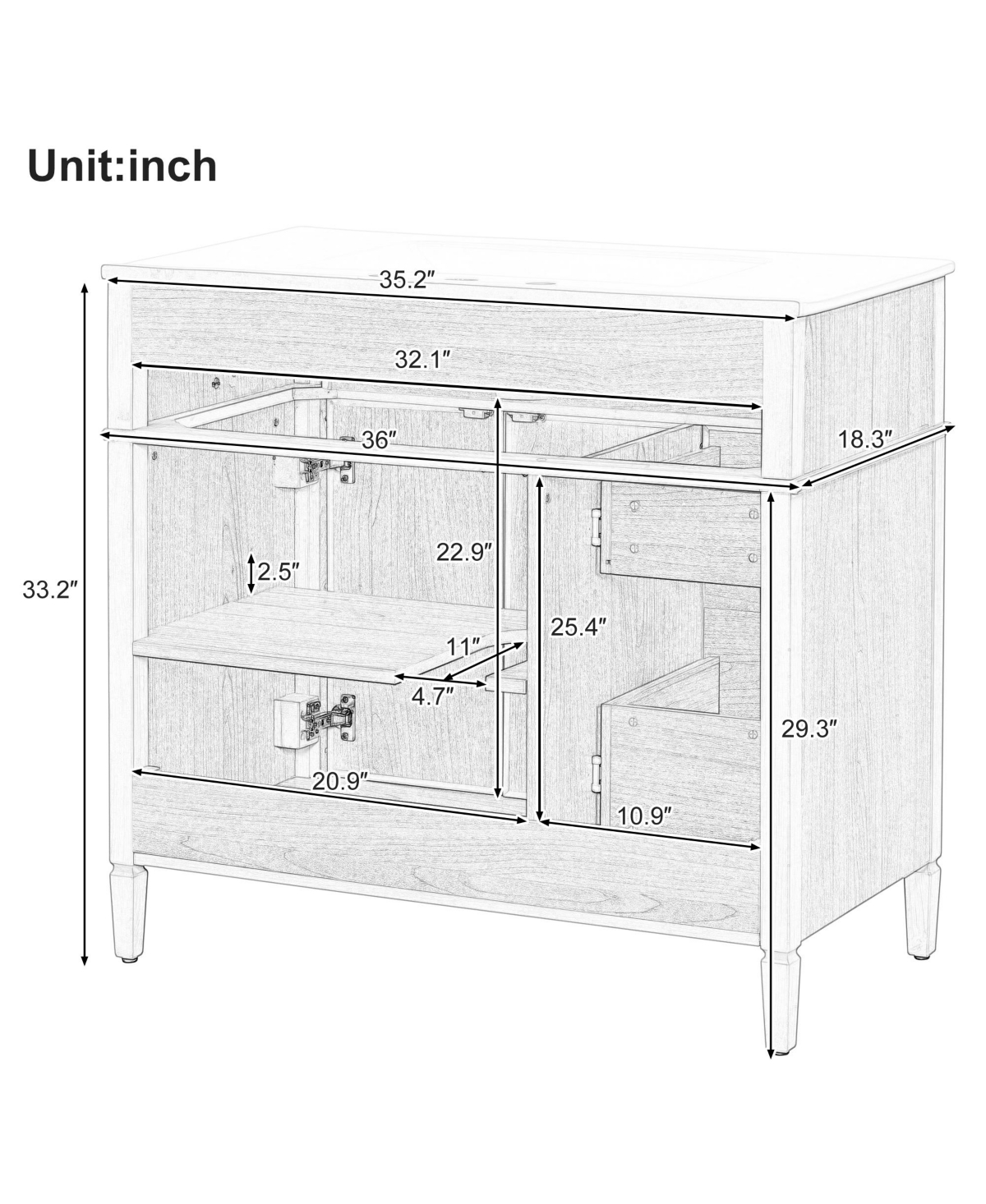 Casainc Bathroom Vanity with Sink Flip-Out Drawer 3 Drawers and Soft Close Doors