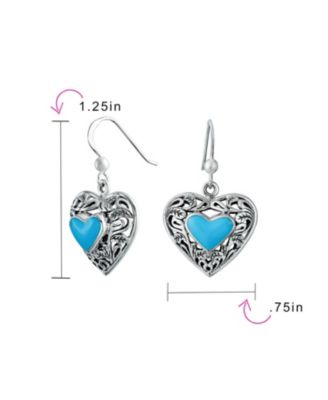 Set of 2 Blue Turquoise Boho Arrowhead and Filigree Heart Dangle Earrings Oxidized Sterling Silver