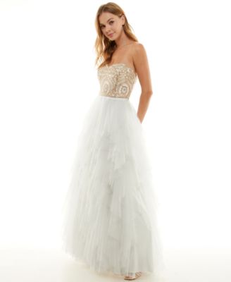 Juniors' Dancing Queen Strapless Sweetheart Neck Dress