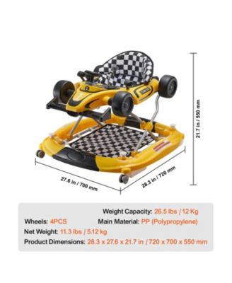Kids 4-in-1 Foldable Walker Activity Center with Wheels Adjustable Height Light Toy Car