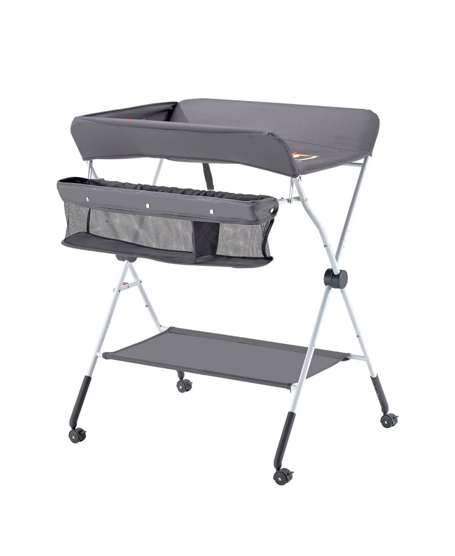 Foldable Baby Changing Table with Wheels and Side Basket