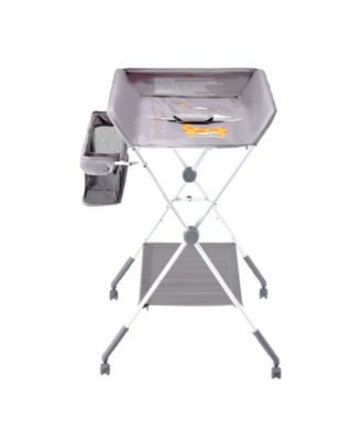 Foldable Baby Changing Table with Wheels and Side Basket