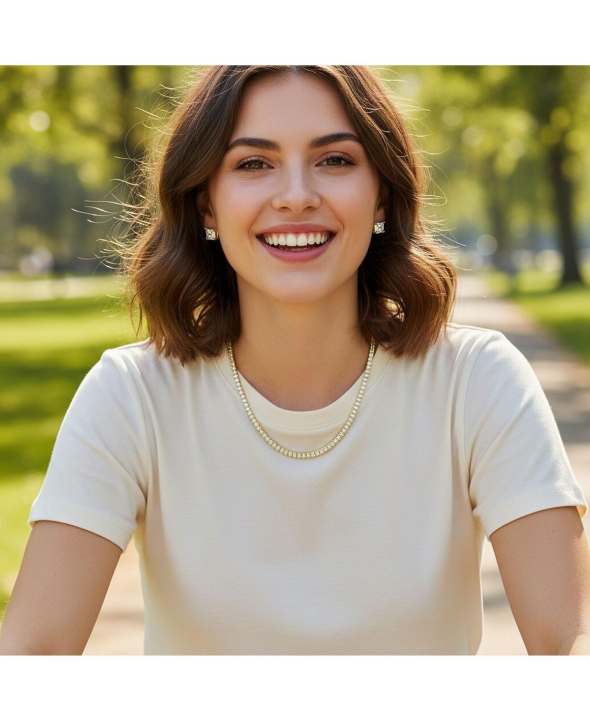 Bling Jewelry Princess-Cut Cz Tennis Necklace & 1CT Square Cz Stud Earrings Jewelry Set Gold-Tone Plated