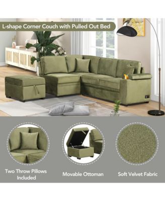 84.75" Sleeper Sofa Bed,2 in 1 Pull Out sofa bed L Shape Couch with Storage Ottoman for Living Room,Bedroom Couch and Small Apartment