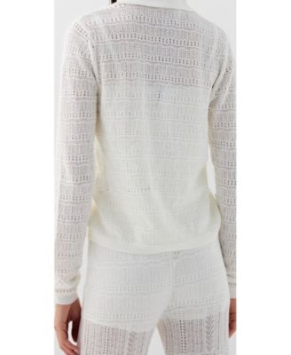 Women's Pointelle White Cardigan
