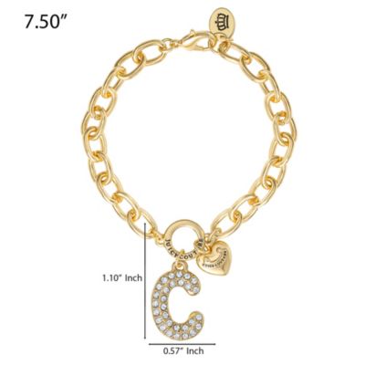 Pave Initial Charm Bracelet - 7.5'' Gold Tone Link