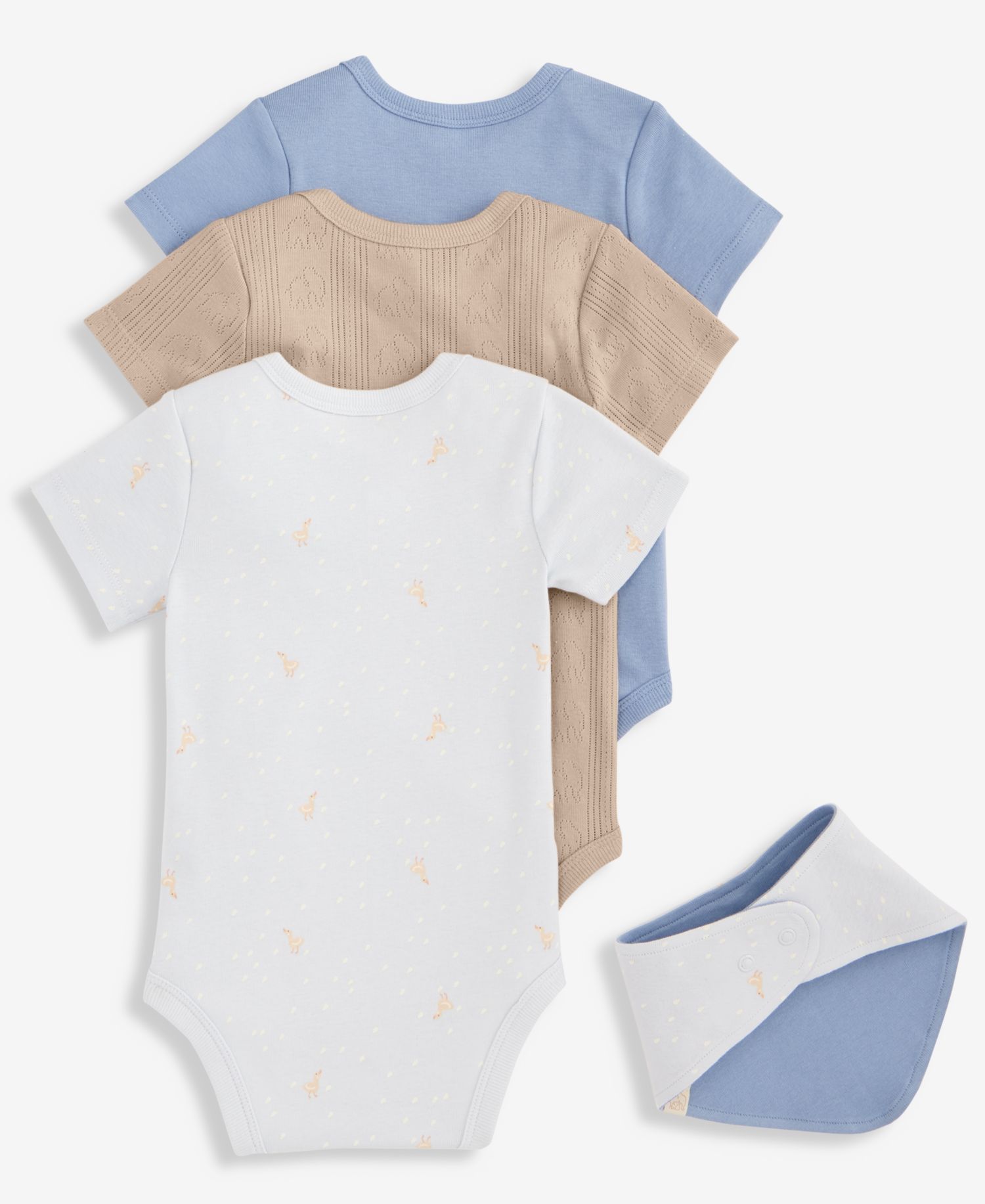 Everyday Baby Essentials Baby Boys' 3-Pack Cotton Bodysuits & Bib Set