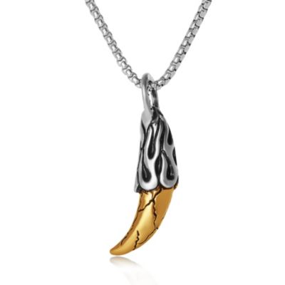 Men s Claw Pendant Necklace, Two Tone Stainless Steel - 22'' Box Chain