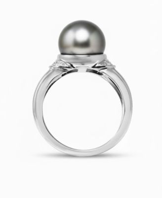 Tahitian Pearl (9mm) & Diamond (1/20 ct. t.w.) Ring in Sterling Silver